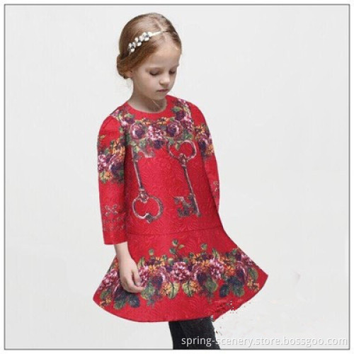 Girls Long-Sleeved Floral Dress 2015 New Autumn and Winter Children's Clothing Skirt Thick Stitching European and American Women Skirts